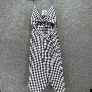 Zara Midi Dress Women Large Blue Gingham Bow Cutout Buttons Cottage Core NEW